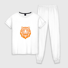 Женская пижама хлопок с принтом Символ года (тигренок оранжевый) , 100% хлопок | брюки и футболка прямого кроя, без карманов, на брюках мягкая резинка на поясе и по низу штанин | 2022 | новый год | подарок | символ года | тигр | тигренок