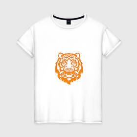 Женская футболка хлопок с принтом Символ года (тигренок оранжевый) , 100% хлопок | прямой крой, круглый вырез горловины, длина до линии бедер, слегка спущенное плечо | 2022 | новый год | подарок | символ года | тигр | тигренок