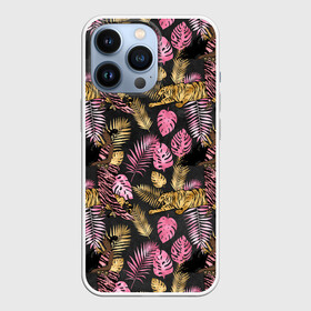 Чехол для iPhone 13 Pro с принтом Тропические листья микс ,  |  | Тематика изображения на принте: джунгли | лето | листья | паттерн | тропики | тропические листья