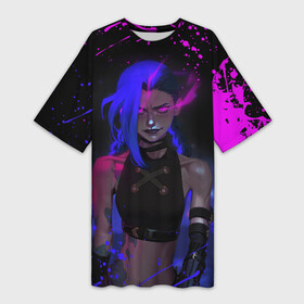 Платье-футболка 3D с принтом JINX NEON EYES  LOL GAME HERO ,  |  | akali | arcane | fan | fan art | hero | jinx | kda | kda mas | league of legends | lol | moba | neon | акали | аркейн | герой | джинкс | кда | лига легенд | лол | моба | неон