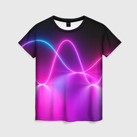 Женская футболка 3D с принтом Лучи света pink theme , 100% полиэфир ( синтетическое хлопкоподобное полотно) | прямой крой, круглый вырез горловины, длина до линии бедер | абстрактные | волна | волна света | излучение | киберпанк | лучи | лучи света | неон | неоновые принты | рисунок | свет