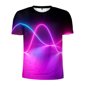 Мужская футболка 3D спортивная с принтом Лучи света pink theme , 100% полиэстер с улучшенными характеристиками | приталенный силуэт, круглая горловина, широкие плечи, сужается к линии бедра | абстрактные | волна | волна света | излучение | киберпанк | лучи | лучи света | неон | неоновые принты | рисунок | свет