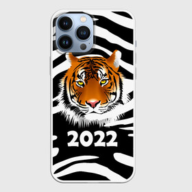 Чехол для iPhone 13 Pro Max с принтом Символ 2022 Новогодний Тигр Полосатый | Tiger ,  |  | Тематика изображения на принте: 2022 | black | cat | christmas | merry | new year | tiger | xmas | водяной | год тигра | животные | кот | кошки | новый год | паттерн | полосатый | рождество | снег | снежинки | тигры | узор | цветы | черный