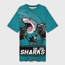 Платье-футболка 3D с принтом San Jose Sharks, Сан Хосе Шаркс ,  |  | hockey | nhl | san jose | san jose sharks | sharks | usa | акула | маскот | нхл | сан хосе | санхосе | санхосе шаркс | спорт | сша | хоккей | шайба | шаркс