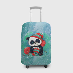 Чехол для чемодана 3D с принтом Панда вяжет , 86% полиэфир, 14% спандекс | двустороннее нанесение принта, прорези для ручек и колес | new year | арт | вязание | графика | зима | новый год | панда | рождество