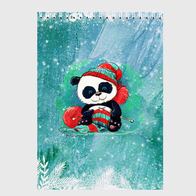 Скетчбук с принтом Панда вяжет , 100% бумага
 | 48 листов, плотность листов — 100 г/м2, плотность картонной обложки — 250 г/м2. Листы скреплены сверху удобной пружинной спиралью | new year | арт | вязание | графика | зима | новый год | панда | рождество