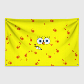Флаг-баннер с принтом Губка БОБ 2022 , 100% полиэстер | размер 67 х 109 см, плотность ткани — 95 г/м2; по краям флага есть четыре люверса для крепления | губка боб | желтый | квадратные штаны | мультфильм | смайлик | спанч боб