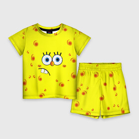 Детский костюм с шортами 3D с принтом Губка БОБ 2022 ,  |  | губка боб | желтый | квадратные штаны | мультфильм | смайлик | спанч боб