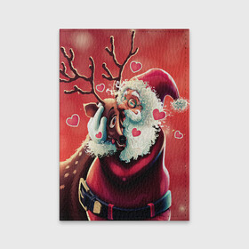 Обложка для паспорта матовая кожа с принтом Santa and deer , натуральная матовая кожа | размер 19,3 х 13,7 см; прозрачные пластиковые крепления | new year | арт | графика | дед мороз | зима | новый год | олень | рождество | санта
