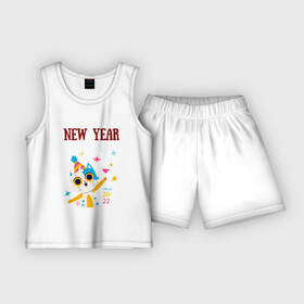 Детская пижама с шортами хлопок с принтом New 2022 yaer ,  |  | new year | арт | графика | зима | кот | новый год | рождество