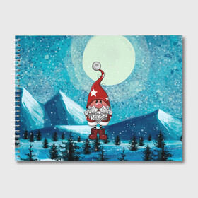 Альбом для рисования с принтом Маленький гном Санта , 100% бумага
 | матовая бумага, плотность 200 мг. | Тематика изображения на принте: 2022 | дед мороз | новый год | рождество | санта
