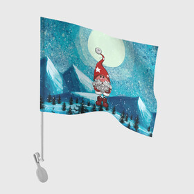 Флаг для автомобиля с принтом Маленький гном Санта , 100% полиэстер | Размер: 30*21 см | Тематика изображения на принте: 2022 | дед мороз | новый год | рождество | санта