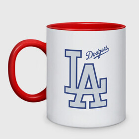 Кружка двухцветная с принтом Los Angeles Dodgers - baseball team , керамика | объем — 330 мл, диаметр — 80 мм. Цветная ручка и кайма сверху, в некоторых цветах — вся внутренняя часть | baseball | dodgers | los angeles | team | бейсбол | лосанжелес | сша