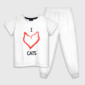 Детская пижама хлопок с принтом I Люблю Cats , 100% хлопок |  брюки и футболка прямого кроя, без карманов, на брюках мягкая резинка на поясе и по низу штанин
 | cat | cats | и люблю кошек | кот | коты | кошка | кошки | кошки приколы | прикол с кошками | футболка кошка | я люблю котов
