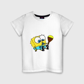 Детская футболка хлопок с принтом Губка Боб Пупс , 100% хлопок | круглый вырез горловины, полуприлегающий силуэт, длина до линии бедер | губка боб | желтый | квадратные штаны | малыш | мультфильм | памперс | соска | спанч боб