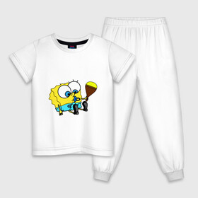 Детская пижама хлопок с принтом Губка Боб Пупс , 100% хлопок |  брюки и футболка прямого кроя, без карманов, на брюках мягкая резинка на поясе и по низу штанин
 | губка боб | желтый | квадратные штаны | малыш | мультфильм | памперс | соска | спанч боб