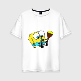 Женская футболка хлопок Oversize с принтом Губка Боб Пупс , 100% хлопок | свободный крой, круглый ворот, спущенный рукав, длина до линии бедер
 | губка боб | желтый | квадратные штаны | малыш | мультфильм | памперс | соска | спанч боб