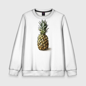 Детский свитшот 3D с принтом Pineapple watercolor , 100% полиэстер | свободная посадка, прямой крой, мягкая тканевая резинка на рукавах и понизу свитшота | pineapple | ананас | графика | еда | рисунок | фрукт