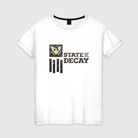 Женская футболка хлопок с принтом State of Decay Iron Logo , 100% хлопок | прямой крой, круглый вырез горловины, длина до линии бедер, слегка спущенное плечо | Тематика изображения на принте: logo | state of decay | survival horror | undead labs | загнивающий штат | зомби апокалипсис | лого | логотип | стадия разложения | стейт оф декай | эмблема