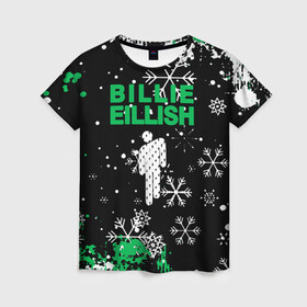 Женская футболка 3D с принтом billie eilish новый год снежинки , 100% полиэфир ( синтетическое хлопкоподобное полотно) | прямой крой, круглый вырез горловины, длина до линии бедер | be | billie | billie eilish | blohsh | ghoul | билли | билли айлиш