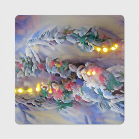 Магнит виниловый Квадрат с принтом Уютное новогоднее настроение , полимерный материал с магнитным слоем | размер 9*9 см, закругленные углы | гирлянда | дед мороз | зима | новый год | огни | подарки | праздник | рождество | снегурочка | тренд