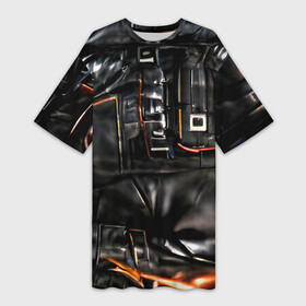 Платье-футболка 3D с принтом Стиль терминатора ,  |  | байкер | будущее | киберпанк | киборг | кожа | натуральная кожа | робот | рокер | терминатор | фантастика | черная кожа | черный