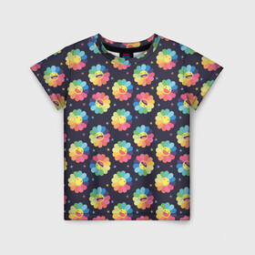 Детская футболка 3D с принтом Веселые ромашки , 100% гипоаллергенный полиэфир | прямой крой, круглый вырез горловины, длина до линии бедер, чуть спущенное плечо, ткань немного тянется | настроение | паттерн | природа | ромашки | цветик семицветик | цветы