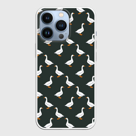 Чехол для iPhone 13 Pro с принтом Гуси паттерн ,  |  | Тематика изображения на принте: goose | gooses | водоплавающие животные | гуси | гусь | дичь | домашние птицы | животные | паттерн | птицы | утки