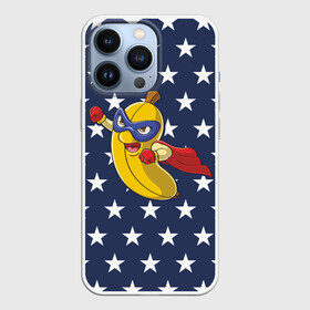Чехол для iPhone 13 Pro с принтом Супер банан ,  |  | банан | еда | звезды | комикс | летающий банан | маска | супер герой