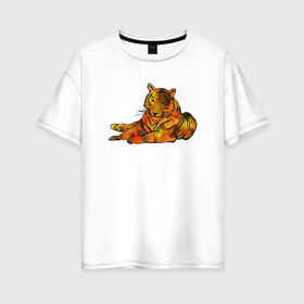 Женская футболка хлопок Oversize с принтом Акварельный тигр 2022 , 100% хлопок | свободный крой, круглый ворот, спущенный рукав, длина до линии бедер
 | дикие кошки | новый год | символ года | тигр | тигренок