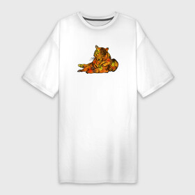 Платье-футболка хлопок с принтом Акварельный тигр 2022 ,  |  | дикие кошки | новый год | символ года | тигр | тигренок