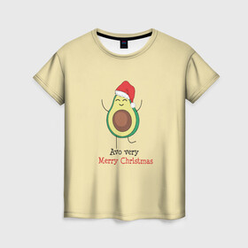 Женская футболка 3D с принтом Avo Merry Christmas , 100% полиэфир ( синтетическое хлопкоподобное полотно) | прямой крой, круглый вырез горловины, длина до линии бедер | Тематика изображения на принте: avocado | santa | the hood | авокадо | колпак
