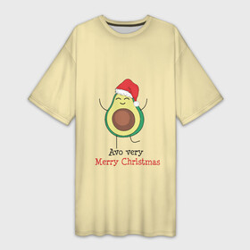 Платье-футболка 3D с принтом Avo Merry Christmas ,  |  | Тематика изображения на принте: avocado | santa | the hood | авокадо | колпак