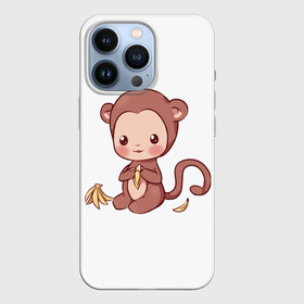 Чехол для iPhone 13 Pro с принтом Милая обезьяна ест банан ,  |  | Тематика изображения на принте: бананы | животное | животные | милое | милое животное | мир | обезьяна