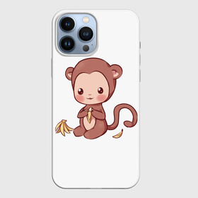 Чехол для iPhone 13 Pro Max с принтом Милая обезьяна ест банан ,  |  | Тематика изображения на принте: бананы | животное | животные | милое | милое животное | мир | обезьяна