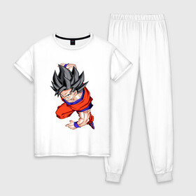 Женская пижама хлопок с принтом Son Goku (Dragon Ball Z) , 100% хлопок | брюки и футболка прямого кроя, без карманов, на брюках мягкая резинка на поясе и по низу штанин | anime | dragonball | goku | аниме | анимэ | гоку | драконий | жемчуг | манга