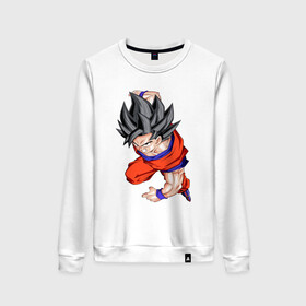 Женский свитшот хлопок с принтом Son Goku (Dragon Ball Z) , 100% хлопок | прямой крой, круглый вырез, на манжетах и по низу широкая трикотажная резинка  | anime | dragonball | goku | аниме | анимэ | гоку | драконий | жемчуг | манга