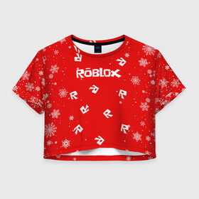 Женская футболка Crop-top 3D с принтом НОВОГОДНИЙ СВИТЕР ROBLOX РОБЛОКС НОВЫЙ ГОД 2022 , 100% полиэстер | круглая горловина, длина футболки до линии талии, рукава с отворотами | game | gamer | logo | minecraft | new year | oof | roblox | simulator | игра | конструктор | лого | майнкрафт | новогодний | новогодний роблокс | новый год | новый год роблокс | праздник | симулятор | снежинки | строительство