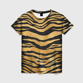 Женская футболка 3D с принтом Текстура шкуры тигра , 100% полиэфир ( синтетическое хлопкоподобное полотно) | прямой крой, круглый вырез горловины, длина до линии бедер | 2022 | год тигра | новый год | новый год 2022 | символ года | тигр | тигренок | тигрица | тигры