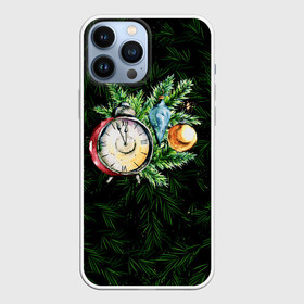 Чехол для iPhone 13 Pro Max с принтом Пока Часы 12 бьют | Новогодний Паттерн ,  |  | 2022 | black | christmas | merry | new year | tiger | xmas | ветки | водяной | год тигра | деревья | елка | ель | игрушки | новый год | паттерн | рождество | снег | снежинки | узор | цветы | часы | черный