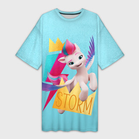 Платье-футболка 3D с принтом Princess Zephyrina Storm ,  |  | a new generation | hitch | izzy | moonbow | my little pony | pipp | sunny | дружба | единорог | единороги | иззи | магия | мунбоу | новое поколение | пегас | пегасы | петалс | пип | пипп | пони | санни | старскаут | хитч | шторм