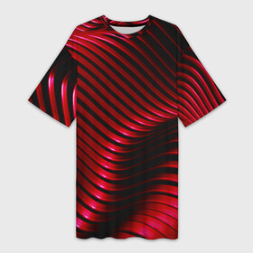 Платье-футболка 3D с принтом Волны красного металла ,  |  | волна | красно черный | красный | манчестер юнайтед | металл | металлический эффект | милан | неоновый | свет