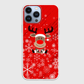 Чехол для iPhone 13 Pro Max с принтом Снежинки летящие и Олень с подарком. ,  |  | 2022 | happy new year | merry christmas | год тигра | зима близко | нг | новогодний | новогодний тигр | новый год | новый год 2022 | олень | рождество | символ 2022 года | снег | снежинки