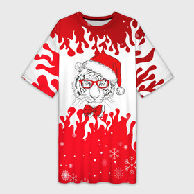 Платье-футболка 3D с принтом Новогодний тигр Нарисованный огонь. ,  |  | 2022 | happy new year | merry christmas | год тигра | зима близко | нг | новогодний | новогодний тигр | новый год | новый год 2022 | олень | рождество | символ 2022 года | снег | снежинки | тигр