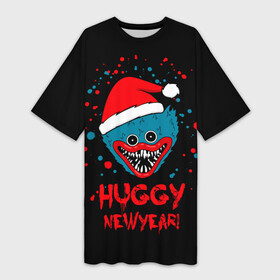 Платье-футболка 3D с принтом Huggy New Year  Poppy Playtime новогодний Хагги Вагги ,  |  | happy new year | huggy new year | huggy wuggy | poppy playtime | игры | монстр | новогодний | новый год | поппи плейтайм | с новым годом | синий | хагги вагги | хуги вуги