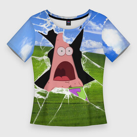 Женская футболка 3D Slim с принтом ПАТРИК  Сейчас будет локдаун ,  |  | patrick | sponge bob | spongebob | губка боб | звезда | квадратные штаны | мем | партик | сквэр пэнтс | спанч боб