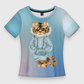 Женская футболка 3D Slim с принтом Тигренок в пайте ,  |  | 2022 | год тигра 2022 | кошка | новый год | полосатый тигренок | тигр | тигр 2022 | тигренок | тигренок в пайте