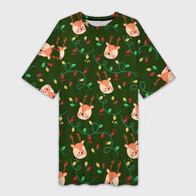 Платье-футболка 3D с принтом НОВОГОДНИЙ ОЛЕНЬ  GREEN ,  |  | 2022 | christmas | new year | елка | новый год | рождество | свитер