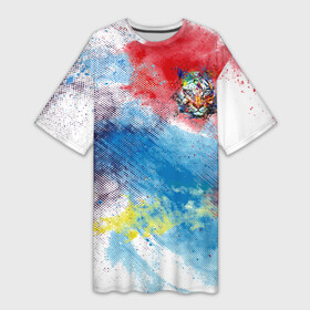 Платье-футболка 3D с принтом Красочный лев на цветном облаке ,  |  | животные | краски | красочно | лев | радуга