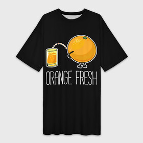 Платье-футболка 3D с принтом Orange fresh  апельсиновый фрэш ,  |  | freshly squeezed | funny | joke | juice | orange | orange fresh | апельсин | апельсиновый фрэш | писает в стакан | прикол | свежевыжатый | сок | шутка